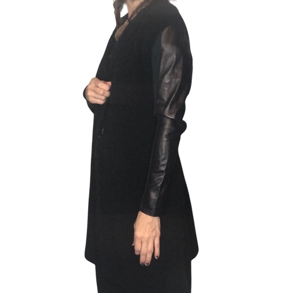 Space Couture Italy Sz 40 S Knit Coat Wool Alpaca Leather Green Assymetric hem - Picture 2 of 12